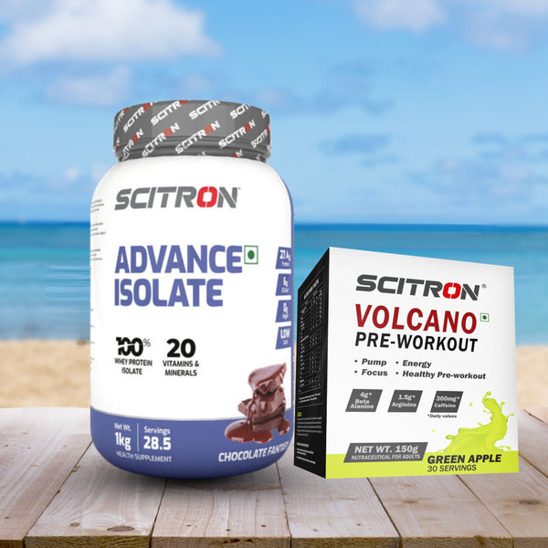 Scitron Advance Isolate 1 KG - Chocolate Fantasy with Scitron Volcano Pre Workout - 150g