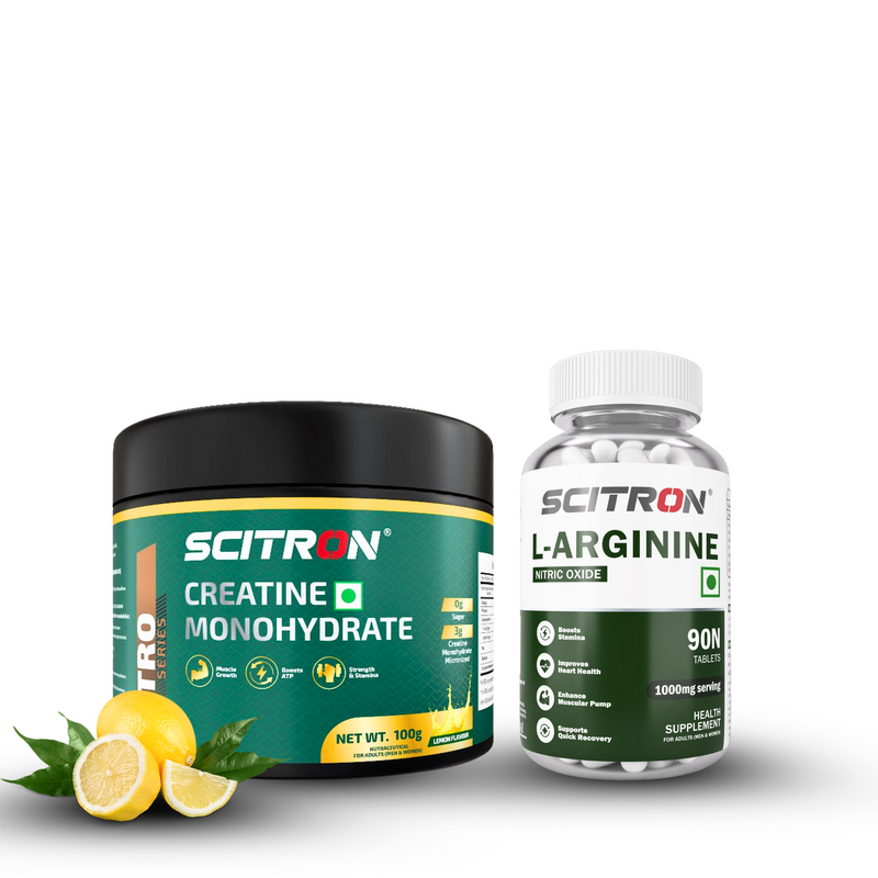 Scitron Nitro Series Creatine Monohydrate Lemon 100g with Scitron L Arginine 90 Tabs