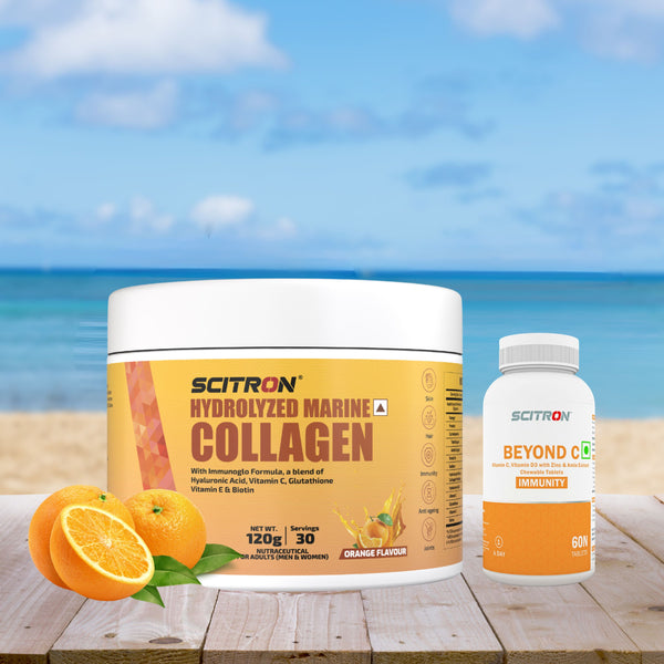 Scitron Hydrolyzed Marine Collagen Peptides Orange 120g with Scitron Beyond C Immunity Orange 60 Tabs
