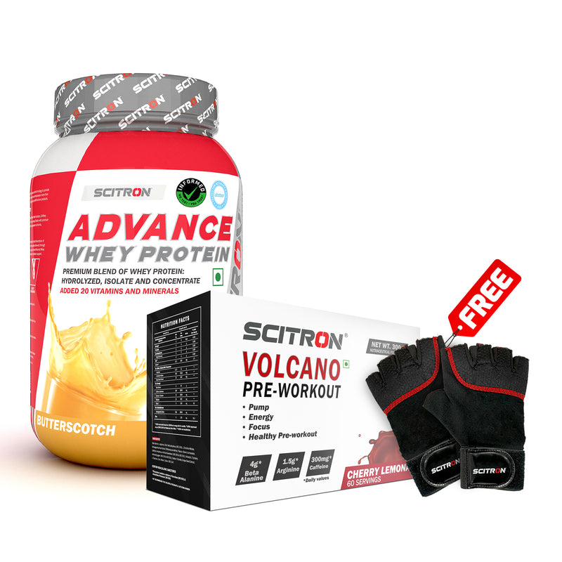 Scitron Advance Whey Protein (1KG) with Volcano Pre-Workout