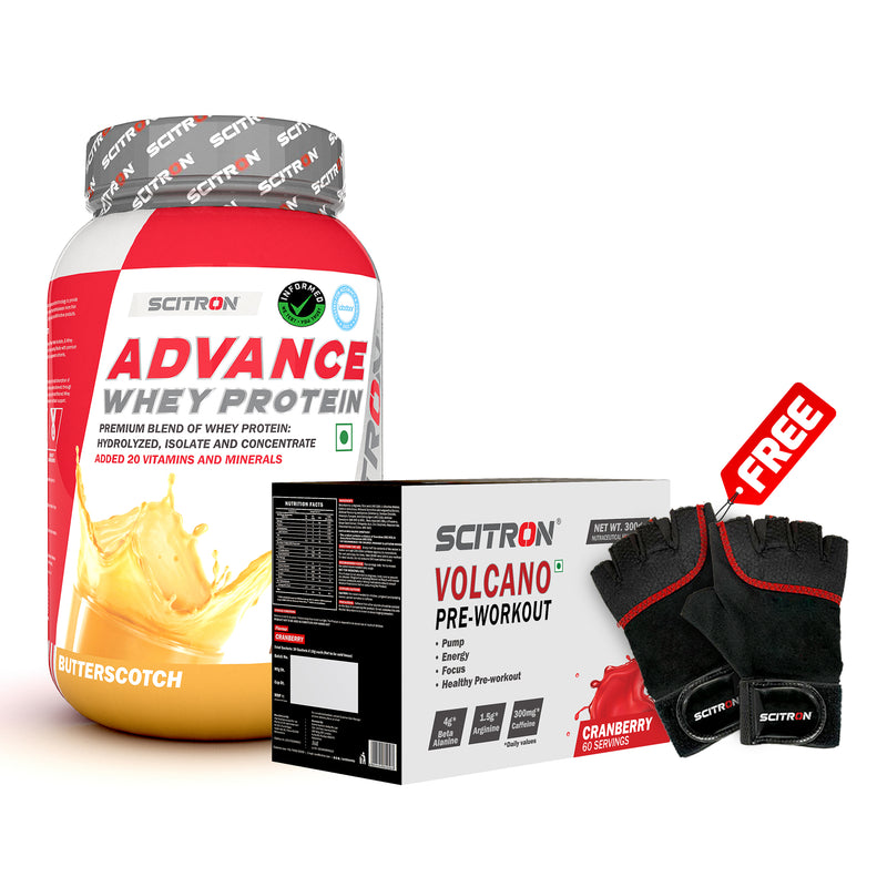 Scitron Advance Whey Protein (1KG) with Volcano Pre-Workout