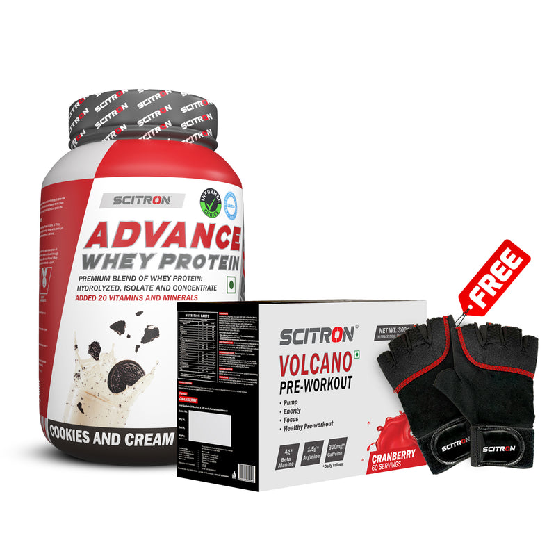 Scitron Advance Whey Protein (1KG) with Volcano Pre-Workout