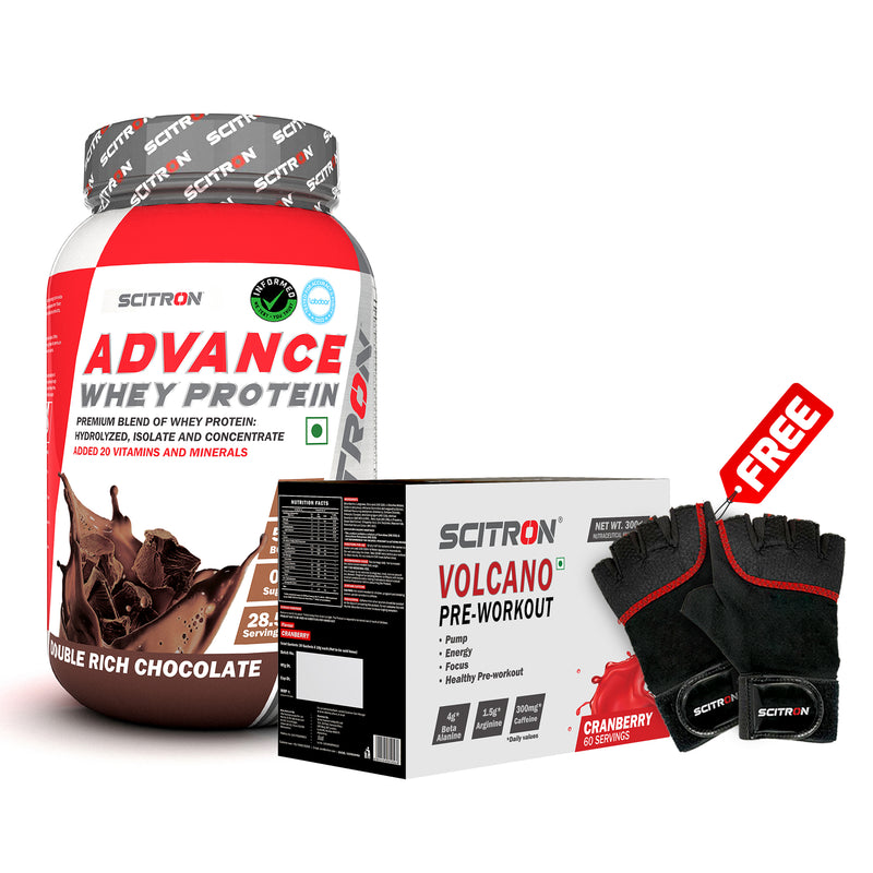 Scitron Advance Whey Protein (1KG) with Volcano Pre-Workout