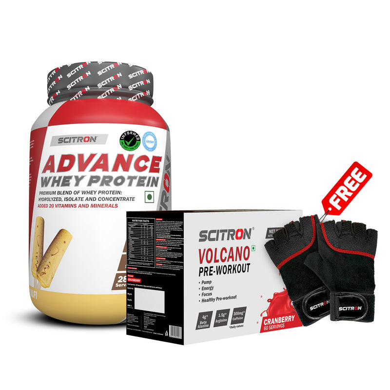 Scitron Advance Whey Protein (1KG) with Volcano Pre-Workout