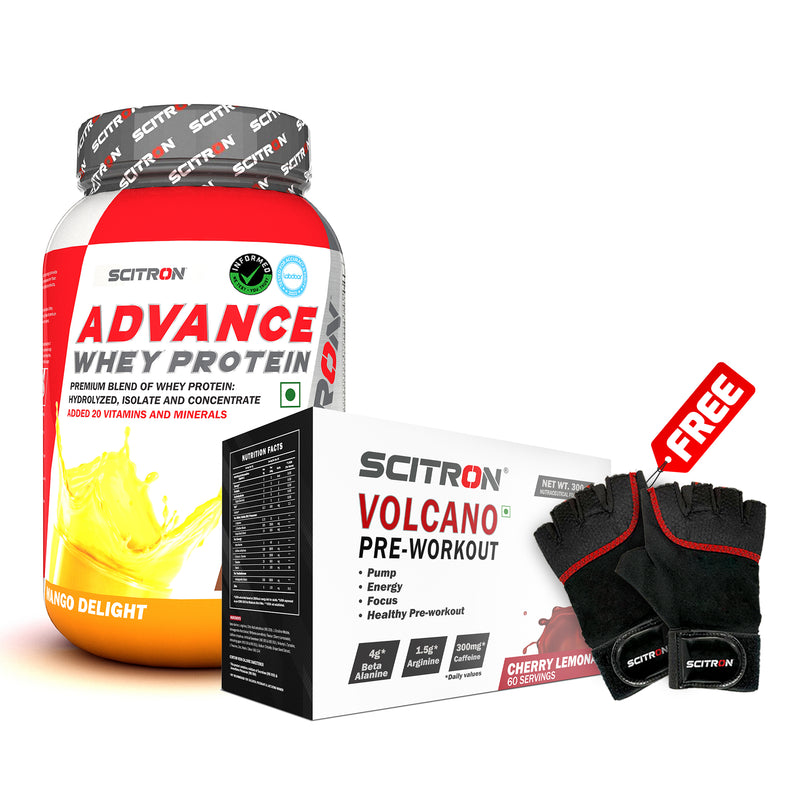 Scitron Advance Whey Protein (1KG) with Volcano Pre-Workout