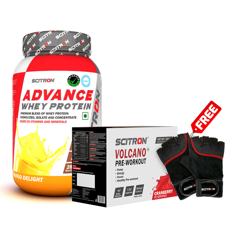 Scitron Advance Whey Protein (1KG) with Volcano Pre-Workout