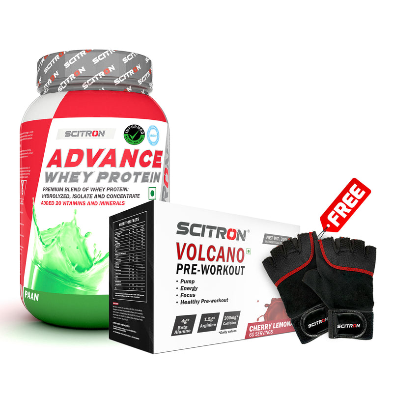 Scitron Advance Whey Protein (1KG) with Volcano Pre-Workout