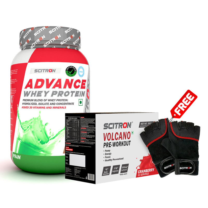 Scitron Advance Whey Protein (1KG) with Volcano Pre-Workout