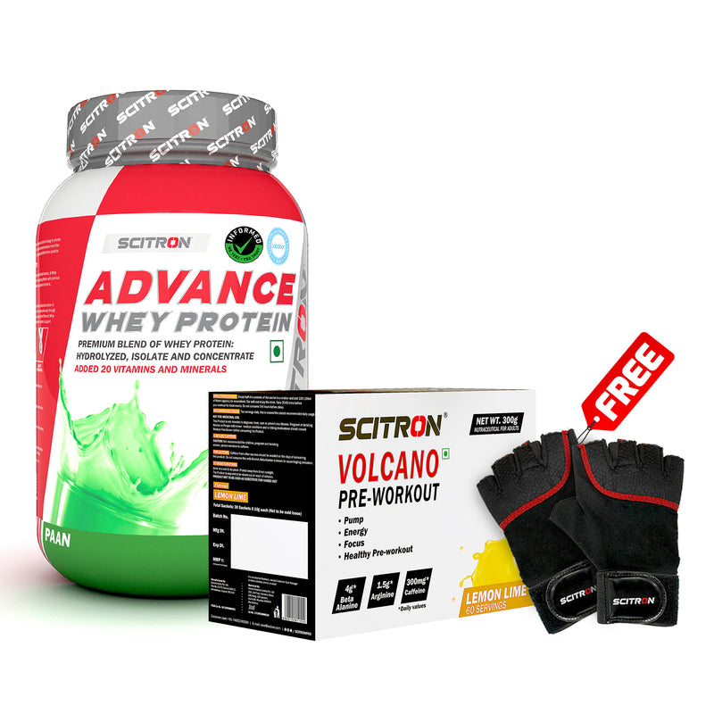 Scitron Advance Whey Protein (1KG) with Volcano Pre-Workout