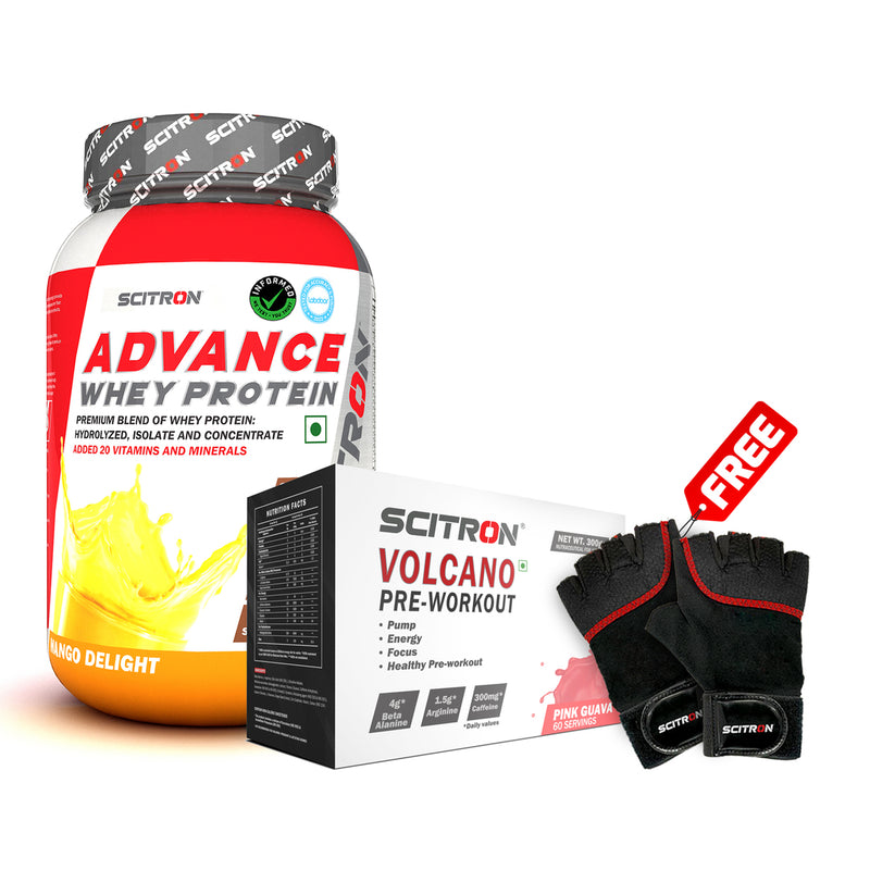 Scitron Advance Whey Protein (1KG) with Volcano Pre-Workout