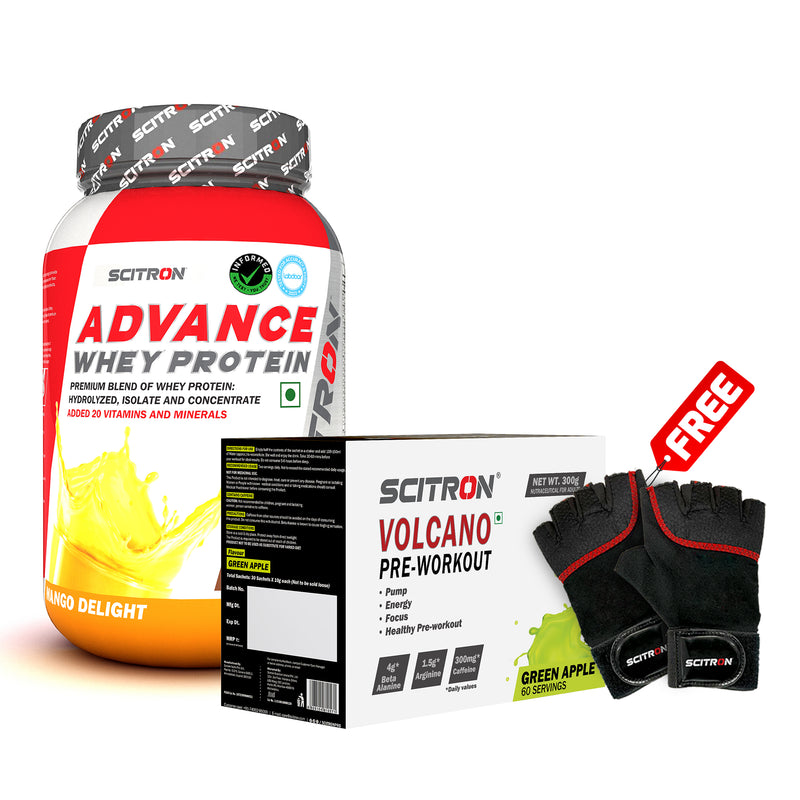 Scitron Advance Whey Protein (1KG) with Volcano Pre-Workout