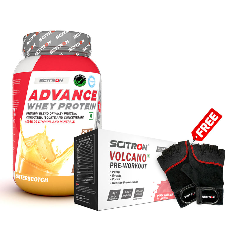 Scitron Advance Whey Protein (1KG) with Volcano Pre-Workout