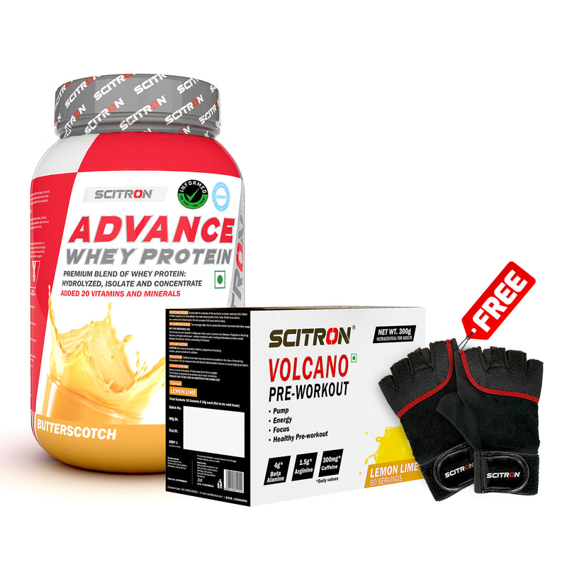 Scitron Advance Whey Protein (1KG) with Volcano Pre-Workout