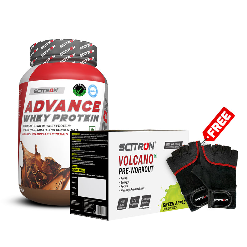 Scitron Advance Whey Protein (1KG) with Volcano Pre-Workout