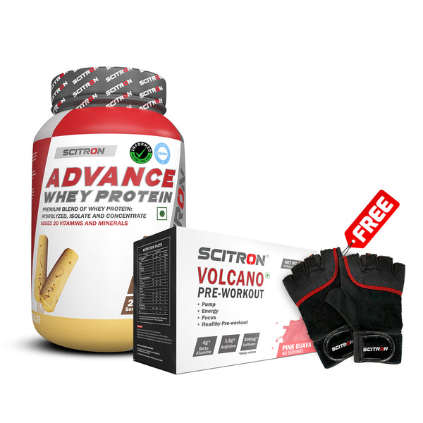 Scitron Advance Whey Protein (1Kg) with Volcano Pre-Workout