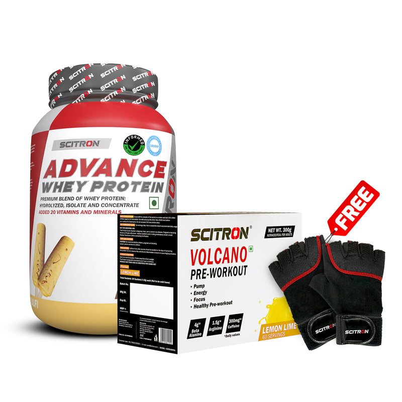 Scitron Advance Whey Protein (1KG) with Volcano Pre-Workout