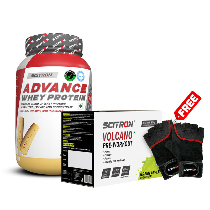 Scitron Advance Whey Protein (1KG) with Volcano Pre-Workout