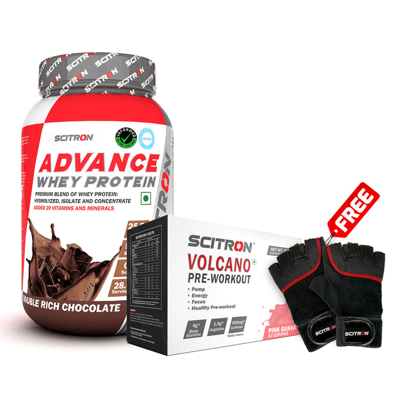 Scitron Advance Whey Protein (1KG) with Volcano Pre-Workout