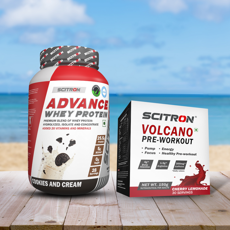 Scitron Advance whey Cookies and Cream 1Kg With Scitron Volcano Pre Workout 150g