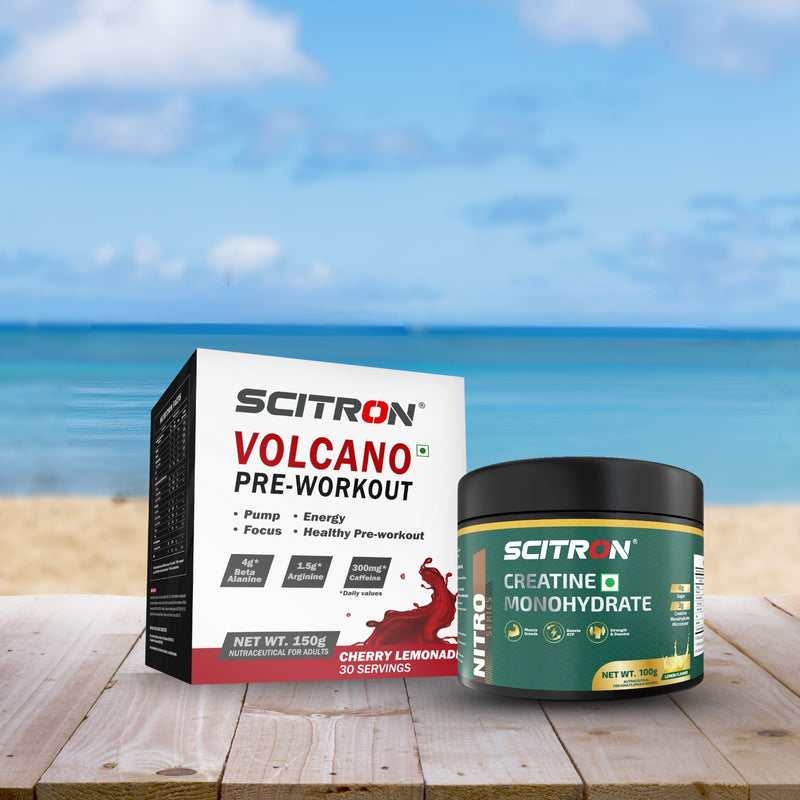 Scitron Nitro Series Creatine Monohydrate Lemon 100g With Scitron Volcano Pre Workout 150g