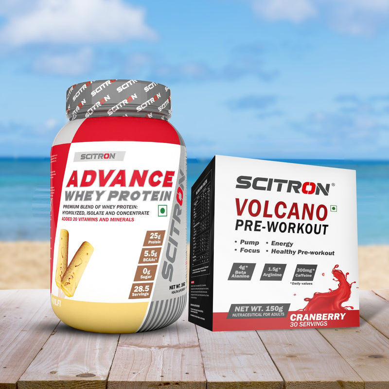 Scitron Advance whey 1kg Kulfi With Scitron Volcano Pre Workout 150g