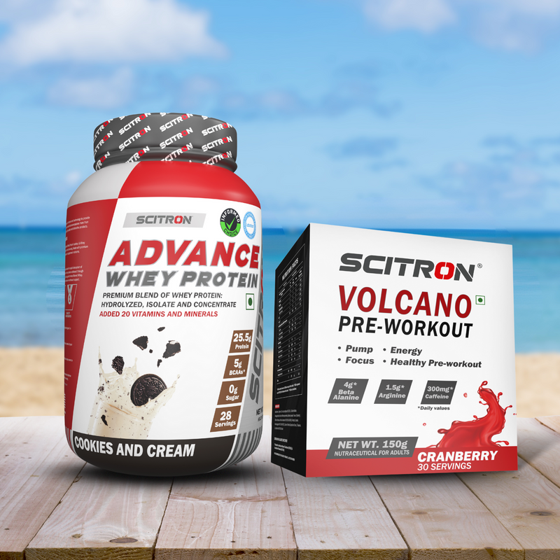 Scitron Advance whey Cookies and Cream 1Kg With Scitron Volcano Pre Workout 150g