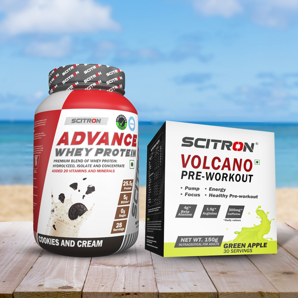Scitron Advance whey Cookies and Cream 1Kg With Scitron Volcano Pre Workout 150g