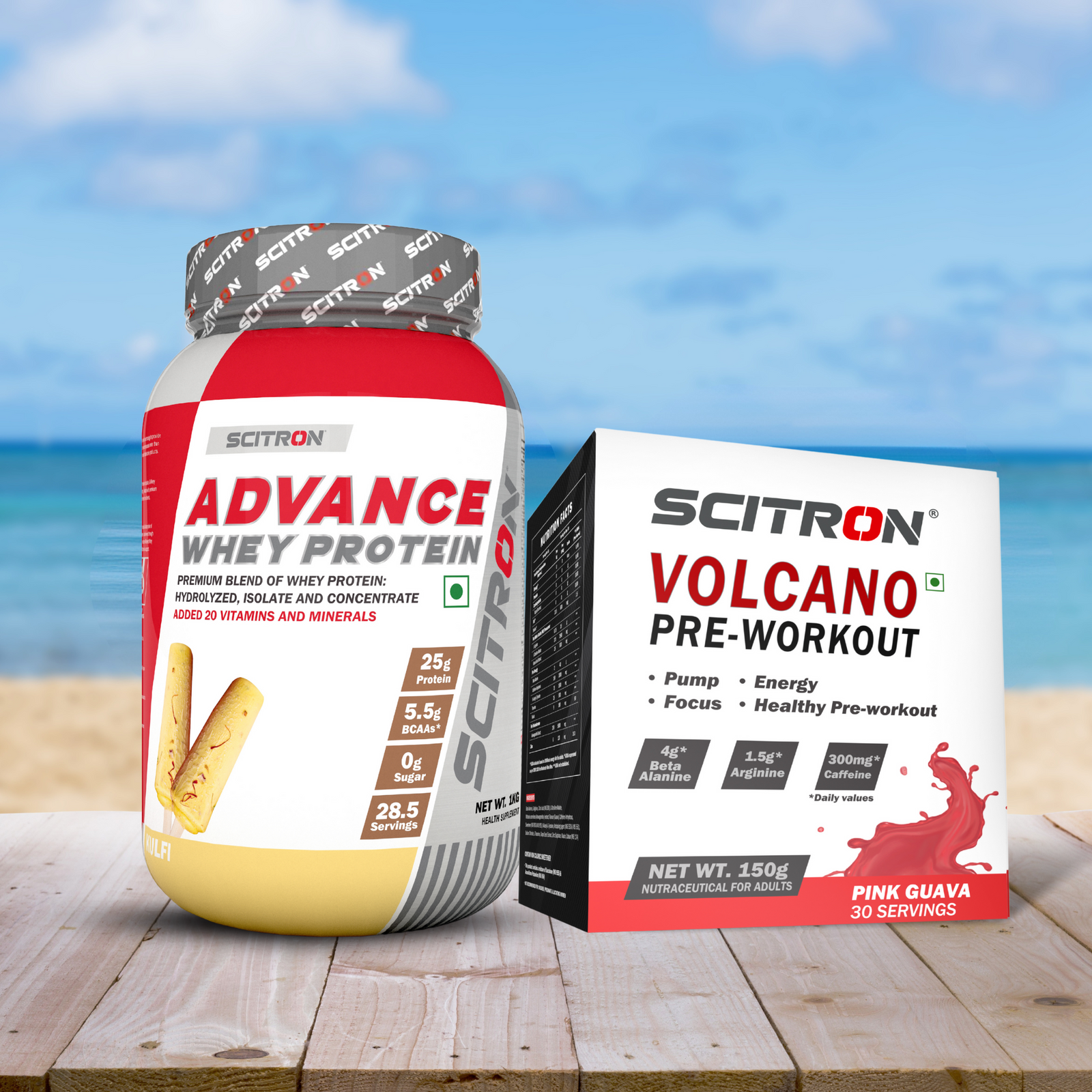 Scitron Advance whey 1kg Kulfi With Scitron Volcano Pre Workout 150g
