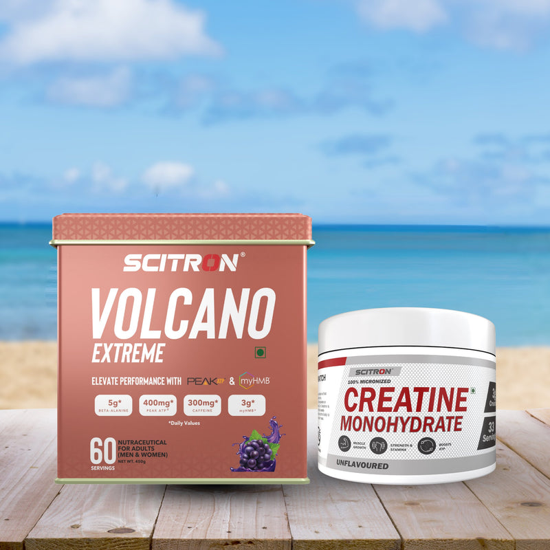 Scitron Volcano Extreme - 60 Servings (Grapes) - Grape - 450 g with Scitron Creatine Monohydrate - unflavoured - 100g