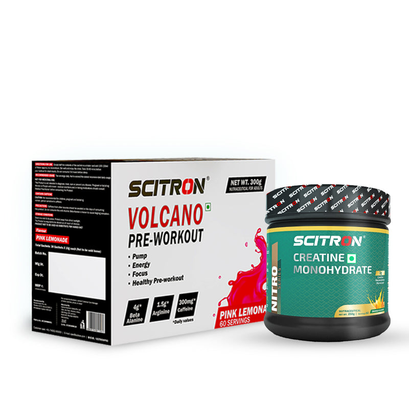 Scitron Volcano Pre-Workout Pink Lemonade with Nitro Series Creatine Monohydrate Bundle