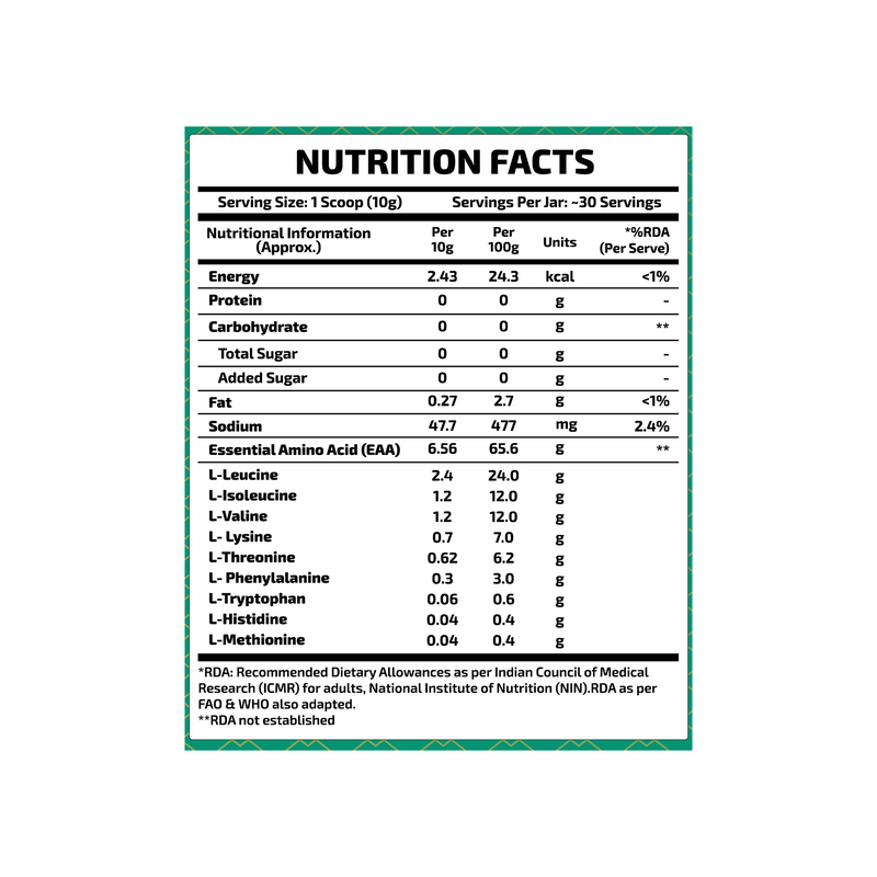 Nitro Series EAA 9 Essential Amino Acids (6.5g EAA, 4.8g BCAA, 0g Sugar)