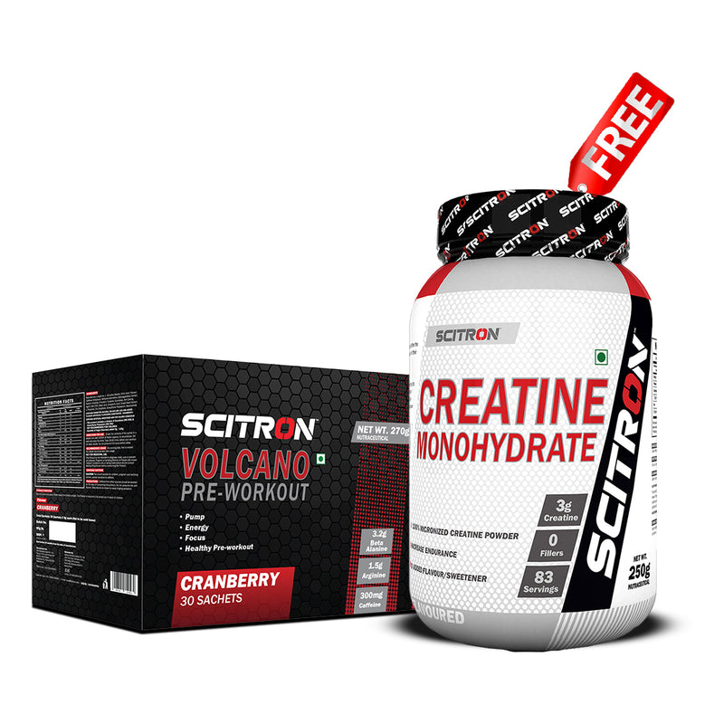 Volanco Pre Workout Cranberry with 30 Sachets + Free Creatine Monohydrate with 83 servings